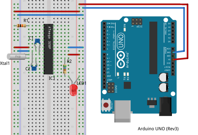 Standalone ATmega 328P with Arduino as a power source
